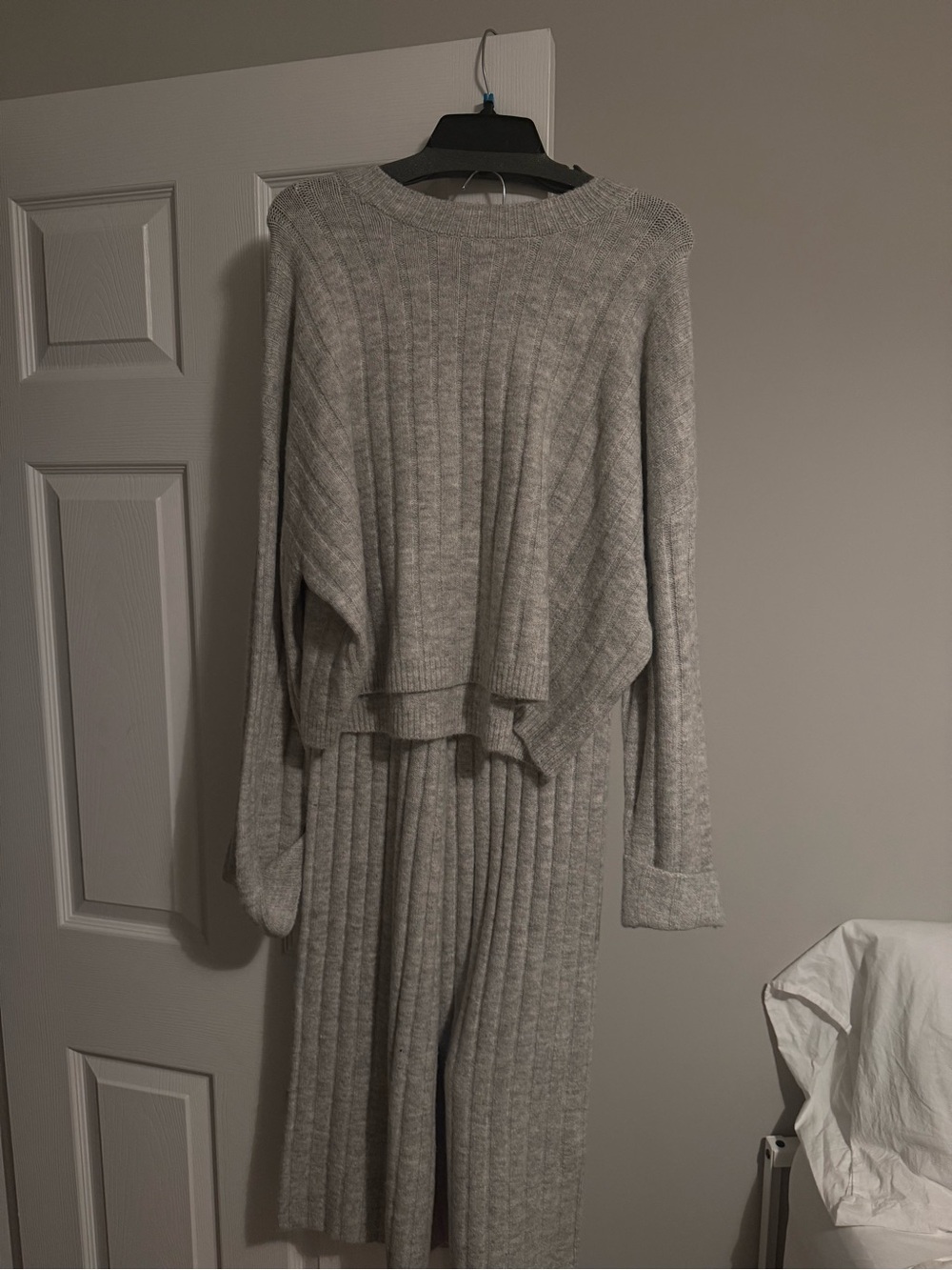 Cozy Sweater Ribbed Knit Two-Piece Lounge Set - Light Gray